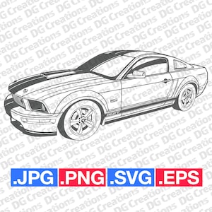 Ford Mustang Custom 2006 GT S197 Car SVG Clip Art Graphic Art Instant Download Illustration Car Vector svg eps png jpg Stencil Automotive