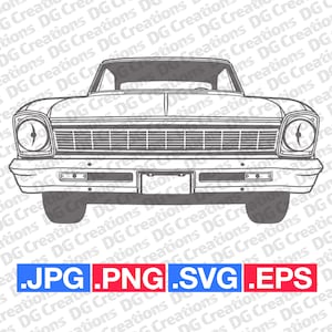 Chevrolet Nova 1966 Front Silhouette Car SVG Clip Art Graphic Art Instant Download Illustration Vector svg eps png jpg Stencil Automotive