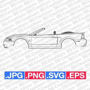 Ford Mustang 2004 Cobra converteerbare auto SVG Clip Art grafische kunst Instant Download illustratie auto Vector SVG EPS png jpg stencil Automotive