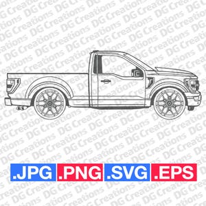 Camioneta Ford F150 cabina regular 2024, clip art SVG completo, arte gráfico, descarga instantánea, ilustración, vector, SVG, EPS, PNG, plantilla automotriz