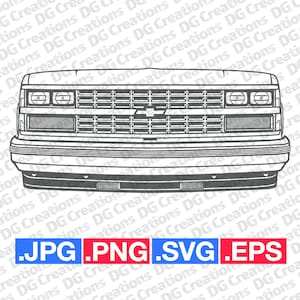 Chevrolet 1500 pick-up truck 1989 neus auto SVG clip art grafische kunst Instant download illustratie vector SVG EPS PNG jpg stencil Automotive