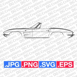 Chevrolet Corvette Convertible C2 1963 Sportscar Car SVG Clip Art Graphic Art Instant Download Illustration Vector svg Stencil Automotive
