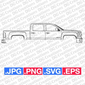GMC Sierra Denali Pick Up Truck 4 Door 2014 SVG Clip Art Graphic Art Instant Download Illustration Car Vector svg eps png Stencil Automotive