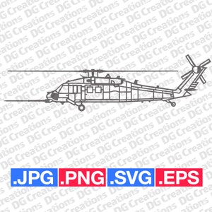 UH-60 Pave Hawk Helicopter Military Aircraft Side SVG Clip Art Graphic Art Instant Download Illustration Vector svg eps png jpg Stencil