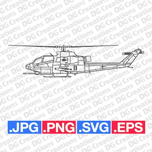 AH-1 Cobra Helikopter Militaire Vliegtuigen Kant Vietnam Tijdperk SVG Clip Art Grafische Kunst Instant Download Illustratie Vector svg eps png Stencil