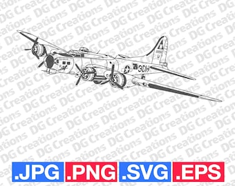 B-17 Flying Fortress Vintage War Plane Airplane WW2 Era SVG Clip Art Graphic Art Instant Download Illustration Vector svg eps png Stencil