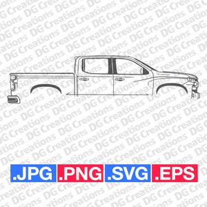 Chevrolet Silverado Pick Up Truck 2019 Car SVG Clip Art Graphic Art Instant Download Illustration Vector svg eps png jpg Stencil Automotive