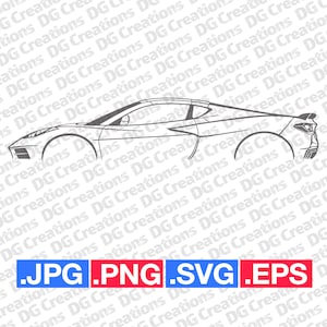Chevrolet Corvette C8 Voiture de sport SVG Clip Art Art graphique Téléchargement instantané Illustration vectorielle svg eps png jpg pochoir fichier automobile