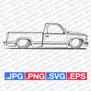 Chevrolet 1500 Pick Up Custom Truck 1989 Car SVG Clip Art Graphic Art Instant Download Illustration Vector svg eps png jpgStencil Automotive