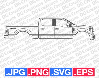 Ford F250 Pick Up Truck 2017 4 Door Car SVG Clip Art Graphic Art Instant Download Illustration Vector svg eps png Stencil Automotive File