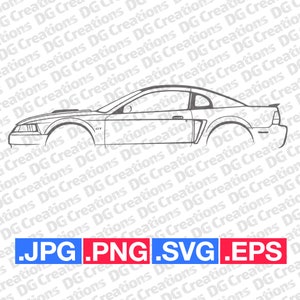 Ford Mustang GT 2000-04 Auto SVG Clip Art Grafik Sofort Download Illustration Auto Vektor svg eps png jpg Schablone Automotiv Datei