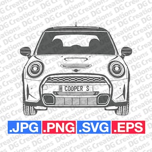 Mini Cooper S 2023 Front Auto SVG Clip Art Grafik Sofort Download Illustration Auto Vektor svg eps png jpg Auto Schablone Automobil