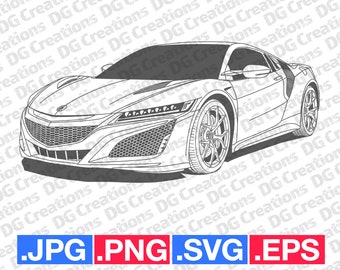 NSX 2020 Front Sportscar Car SVG Clip Art Graphic Art Instant Download Car Illustration Vector svg eps png jpg Stencil Automotive File