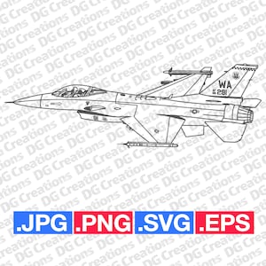F-16 Falcon Modern War Plane Airplane Jet Fighter SVG Clip Art Graphic Art Instant Download Illustration Vector svg eps png jpg Stencil