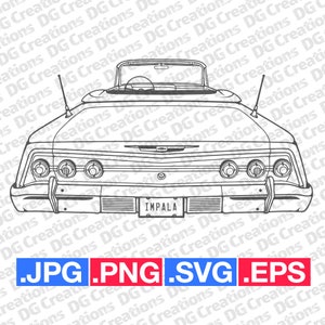 Chevrolet Impala Convertible 1962 Rear Car SVG Clip Art Graphic Art Instant Download Illustration Vector svg eps png jpg Stencil Automotive