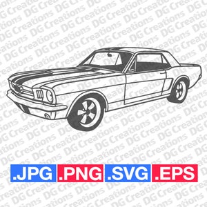 Ford Mustang Coupé 1965 Front Car SVG Clip Art Graphic Art Téléchargement instantané Illustration Car Vector svg eps png jpg Pochoir Automotive File
