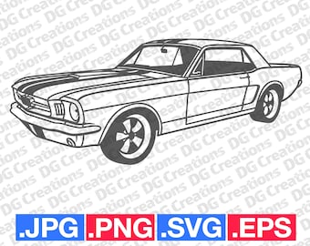Ford Mustang Coupe 1965 Coche delantero SVG Clip Art Arte Gráfico Descarga Instantánea Ilustración Coche Vector svg eps png jpg Plantilla Archivo Automotriz