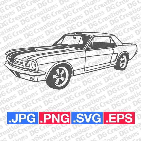 Ford Mustang Coupe 1965 Front Car SVG Clip Art Graphic Art Instant Download Illustration Car Vector svg eps png jpg Stencil Automotive File