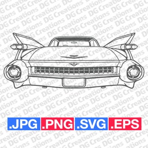 Cadillac Coupe Deville 1959 Coche trasero SVG Clip Art Arte Gráfico Descarga Instantánea Ilustración Coche Vector svg eps png Plantilla Archivo Automotriz