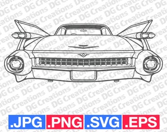 Cadillac Coupe Deville 1959 Rear Car SVG Clip Art Graphic Art Instant Download Illustration Car Vector svg eps png Stencil Automotive File