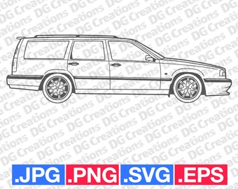 Volvo 850R Wagon Full Car SVG Clip Art Graphic Art Instant Download Illustration Car Vector svg eps png jpg Stencil Automotive File