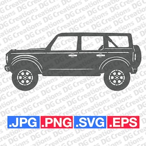 Ford Bronco 2022 Pleine taille 4X4 SUV Silhouette SVG Clip Art Graphic Art Téléchargement instantané Illustration Vector svg eps png Pochoir Automobile