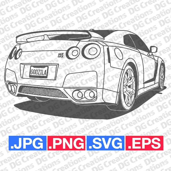 Nissan GT-R Skyline Rear Sportscar Car SVG Clip Art Graphic Art Instant Download Illustration Car Vector svg eps png jpg Stencil Automotive