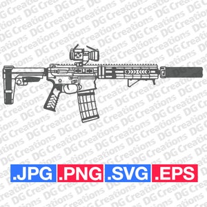 AR-15 Phantom SBR M4 Kampfgewehr Pistole SVG Clip Art Grafik Sofort Download Illustration Pistole Vektor svg eps png Schablone Militär Datei