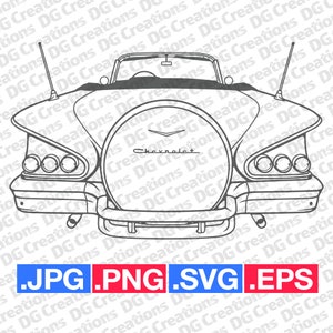 Chevrolet Impala 1958 Cnvt Rear With Kit SVG Clip Art Graphic Art Instant Download Illustration Vector svg eps png Stencil Automotive File