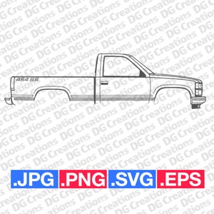 Chevrolet 454 SS Pick Up Truck 1991 Silhouette Car SVG Clip Art Graphic Art Instant Download Illustration Vector svg eps Stencil Automotive