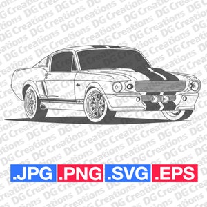 Ford Mustang Shelby GT500 Eleanor Fastback 1967 Car SVG Clip Art Graphic Art Instant Download Illustration Vector svg eps Stencil Automotive