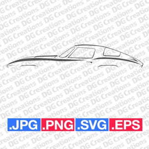 Chevrolet Corvette C2 1963 Sportscar Car SVG Clip Art Graphic Art Instant Download Illustration Vector svg eps png jpg Stencil Automotive