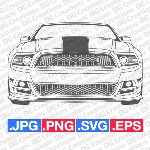 Ford Mustang Boss 302 2013 Front Car SVG Clip Art Graphic Art Instant Download Illustration Car Vector svg eps png jpg Stencil Automotive