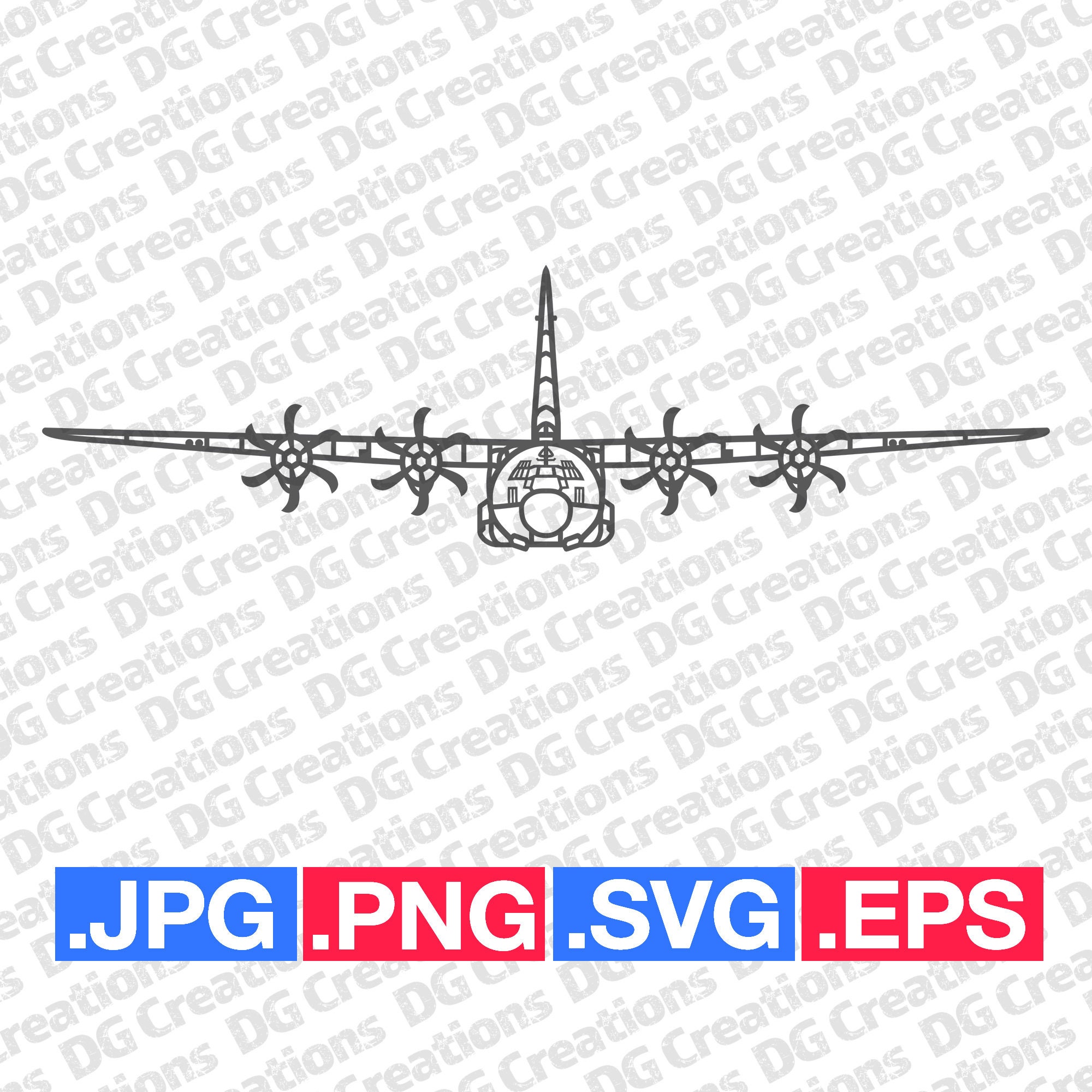 C-130 Hercules Plane Modern Military Airplane Front SVG Clip Art Graphic Art Instant Download Illustration Vector svg eps png jpg Stencil