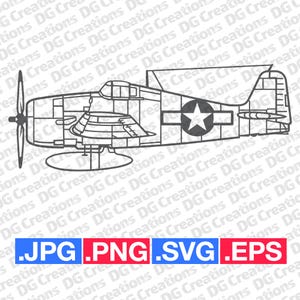 F6F Hellcat Vintage War Plane Airplane WW2 Era Side SVG Clip Art Graphic Art Instant Download Illustration Vector svg eps png jpg Stencil