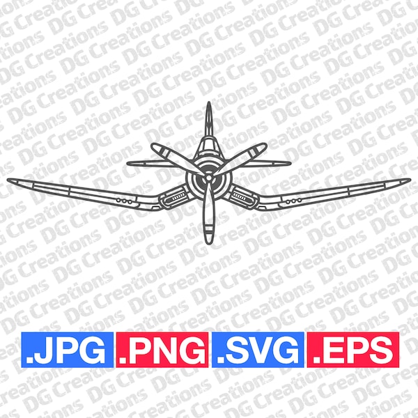 F4U Corsair Vintage War Plane Airplane WW2 Era Front SVG Clip Art Graphic Art Instant Download Illustration Vector svg eps png jpg Stencil