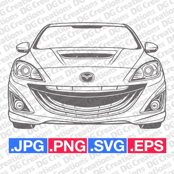 Mazda Mazdaspeed3 Sport 2010 Front Car SVG Clip Art Graphic Art Instant Download Illustration Car Vector svg eps png Stencil Automotive File