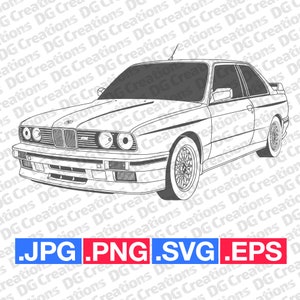 BMW E30 M3 Frente Carro SVG Clip Art Arte Gráfica Download Instantâneo Ilustração Vetor svg eps png jpg Estêncil Arquivo Automotivo