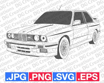 BMW E30 M3 Front Car SVG Clip Art Graphic Art Instant Download Illustration Vector svg eps png jpg Stencil Automotive File