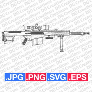 50Cal BMG Sniper Rifle Gun SVG Clip Art Arte gráfico Descarga instantánea Ilustración Gun Vector svg eps png jpg Stencil Military Rifle File
