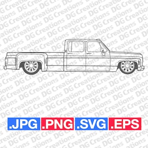 GMC 3500 Dually Pick Up Truck 1975 Lowered SVG Clip Art Graphic Art Instant Download Illustration Vector svg eps png jpg Stencil Automotive