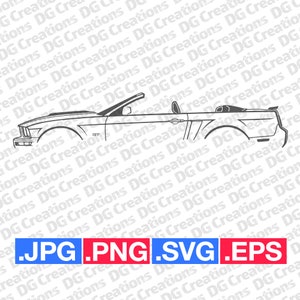 Ford Mustang GT Convertible 2007 Car SVG Clip Art Graphic Art Instant Download Illustration Car Vector svg eps png jpg Stencil Automotive
