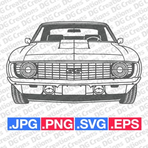 Chevrolet Camaro 1969 SS Front Car SVG Clip Art Graphic Art Instant Download Illustration Vector svg eps png jpg Stencil Automotive File