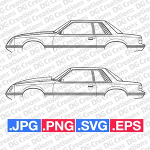 Ford Mustang Foxbody Notch Coupe 1986 Car SVG Clip Art Graphic Art Instant Download Illustration Car Vector svg eps png Stencil Automotive