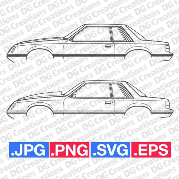 Ford Mustang Foxbody Notch Coupe 1986 Car SVG Clip Art Graphic Art Instant Download Illustration Car Vector svg eps png Stencil Automotive