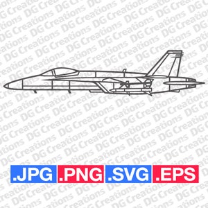 F-18 Hornet Fighter Jet War Plane Modern Airplane Side SVG Clip Art Graphic Art Instant Download Illustration Vector svg eps png jpg Stencil