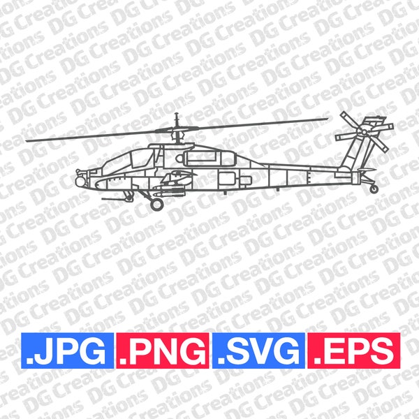 AH-64 Apache Hélicoptère Militaire Avion Côté Vietnam Era SVG Clip Art Art Graphique Téléchargement Instantané Illustration Vecteur svg eps png Pochoir