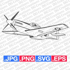 P-51 Mustang Vintage War Plane Airplane WW2 Era SVG Clip Art Graphic Art Instant Download Illustration Vector svg eps png jpg Stencil