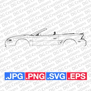Ford Mustang GT 1996 1997 1998 Convertible Car SVG Clip Art Graphic Art Instant Download Illustration Car Vector svg eps Stencil Automotive