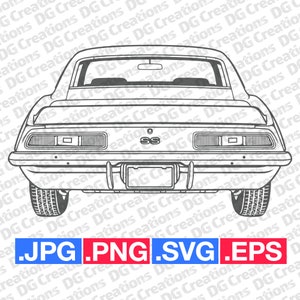 Chevrolet Camaro 1969 SS Rear Car SVG Clip Art Graphic Art Instant Download Illustration Vector svg eps png jpg Stencil Automotive File
